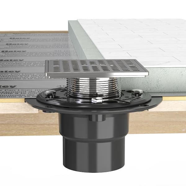 Round Gray PVC Shower Drain with 4-3/16 in. Square Screw-In Chrome Drain Cover