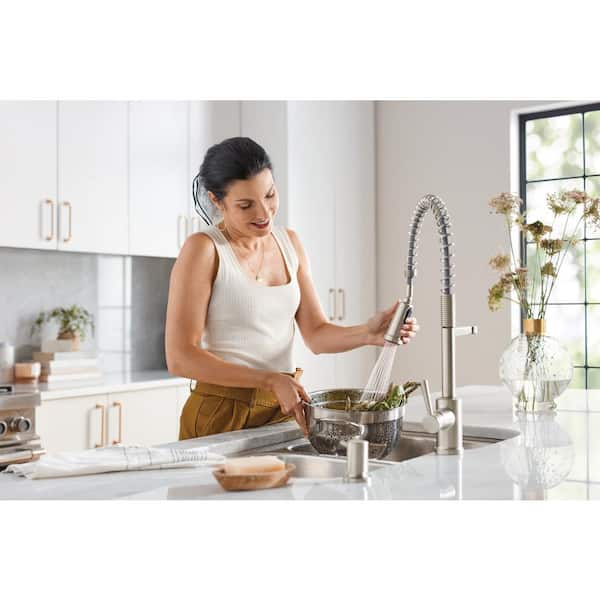 Indi Single-Handle Pre-Rinse Spring Pulldown Sprayer Kitchen Faucet with Power Clean in Spot Resist Stainless