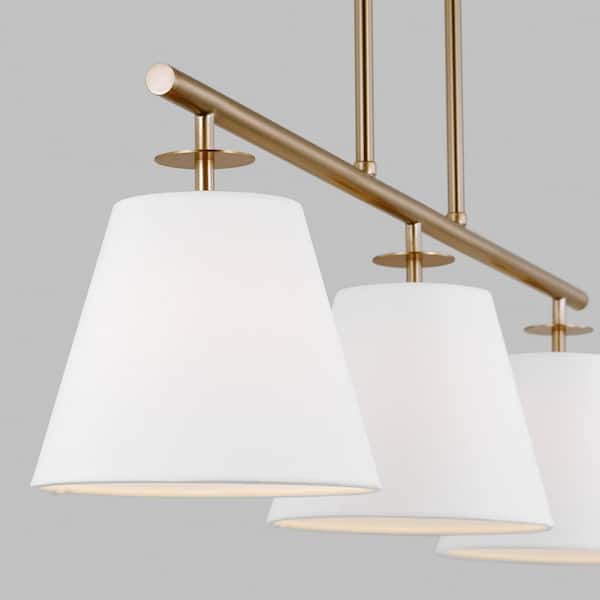 Crestgrove 3-Light Satin Brass Linear Chandelier with White Linen Shades