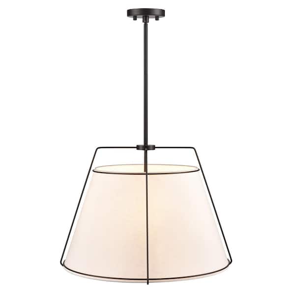 Lise 22 in. 3-Light Black Chandelier with Fabric Shade