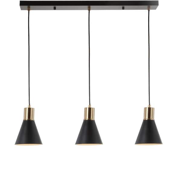 Apollo 33.5 in. 3-Light Adjustable Modern Metal LED Pendant, Black/Brass Gold