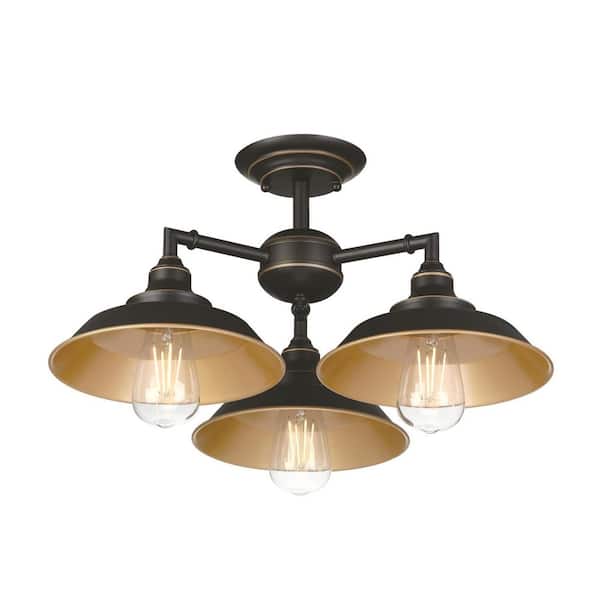 Iron Hill 3-Light Oil-Rubbed Bronze with Highlights Chandelier/Semi-Flush Mount Ceiling Fixture