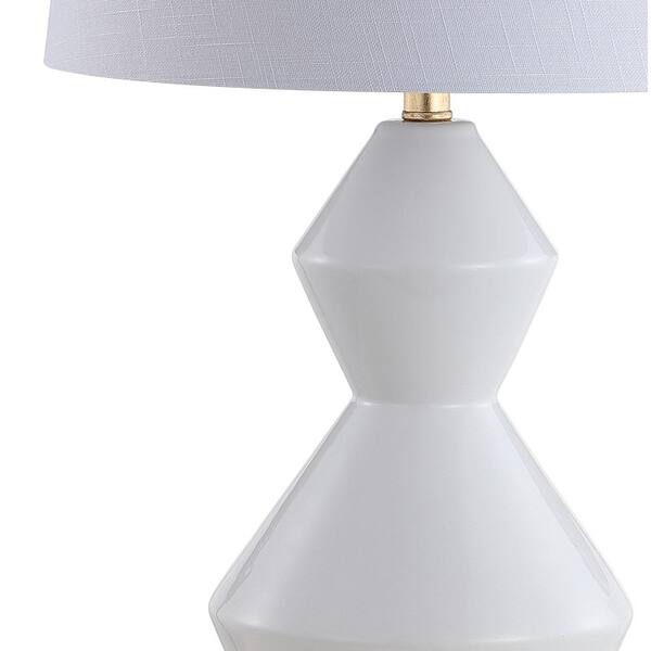 Alba 29 in. White/Gold Leaf Geometric Ceramic/Metal LED Table Lamp
