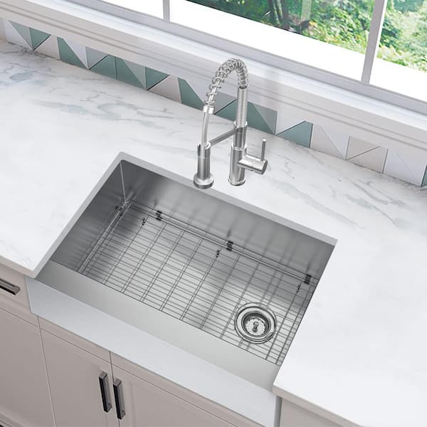 Professional 27 in. Farmhouse/Apron-Front 16G Stainless Steel Single Bowl Kitchen Sink with Accessories