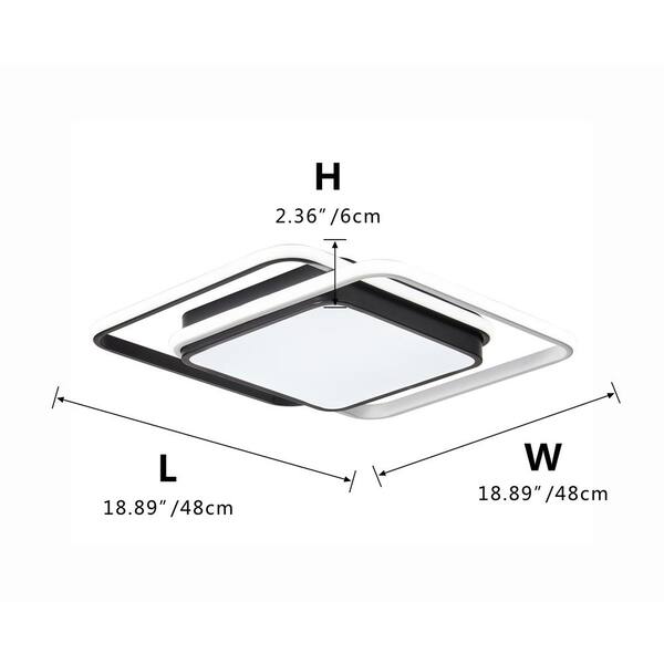 18.9 in. 3-Light Black Unique Statement 20-Watt Square LED Flush Mount