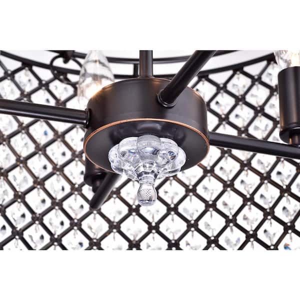 Marya 4-Light Modern Oil Rubbed Bronze Finish Crystal Semi-Flush Mount Light with Clear Glass Crystal Beaded Drum Shade