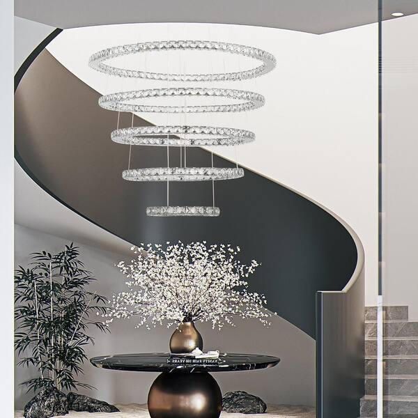 Jefferson 5-Light Clear/Chrome Unique Integrated LED Chandelier with Crystal Accents