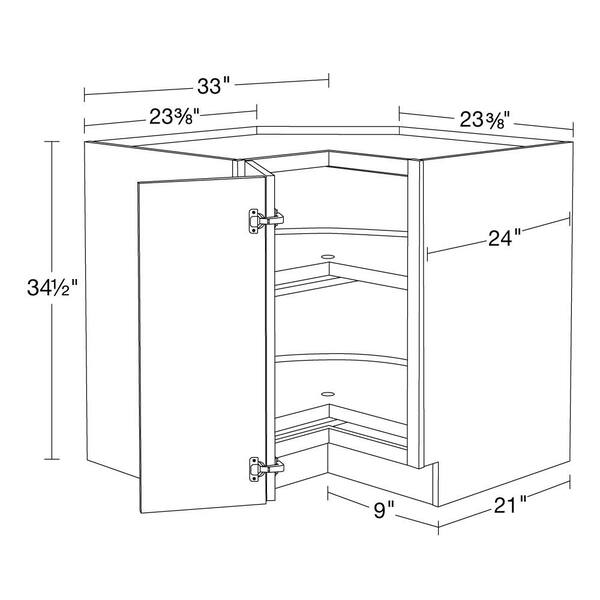 Grayson Pearl Gray Plywood Shaker Assembled Lazy Suzan Corner Kitchen Cabinet Left 24 in W x 24 in D x 34.5 in H