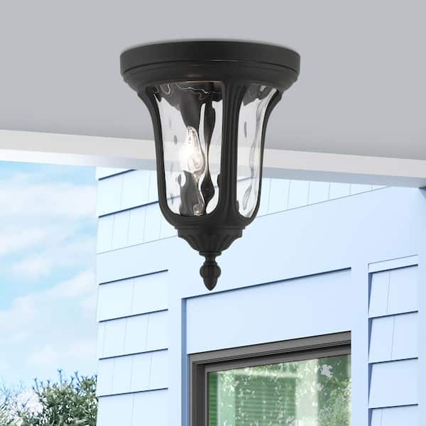 Oxford 2 Light Textured Black Outdoor Flush Mount Light