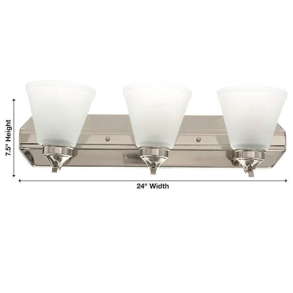 Tavish 24 in. 3-Light Brushed Nickel Classic Vanity with Frosted Glass Shade