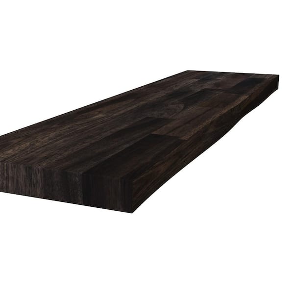 Solid Acacia 3 ft. L x 10 in. D x 1.5 in. T, Butcher Block Countertop Floating Wall Shelf, Espresso with Live Edge
