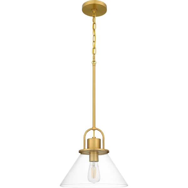 Balfour 1-Light Brushed Gold Pendant with Clear Seedy Glass Shade