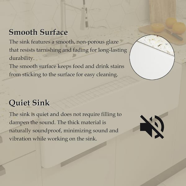 White Fireclay 36 in. Single Bowl Farmhouse Apron Kitchen Sink with Bottom Grid and Basket Strainer