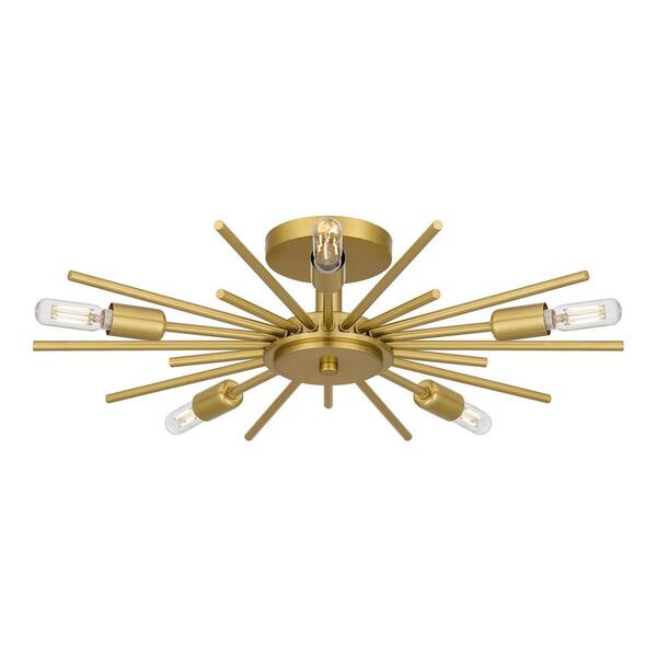 Brookings 21.63 in. 5-Light Brushed Gold Semi-Flush Mount