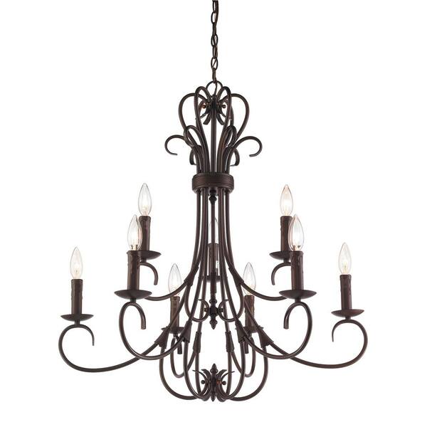 Homestead Collection 9-Light Rubbed Bronze 2-Tier Chandelier