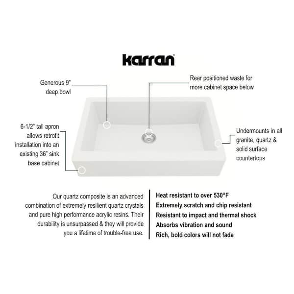 QAR-740 Quartz/Granite 34 in. Single Bowl Retrofit Farmhouse/Apron Front Kitchen Sink in White with Grid and Strainer