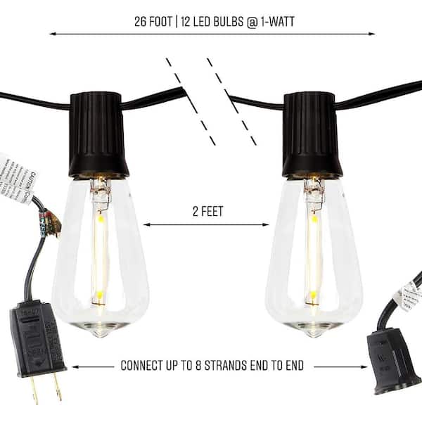 Ambience Pro 12-Light 26 ft. Outdoor Plug-in 1W 2700k LED ST38 Teardrop Edison Bulb String-Light