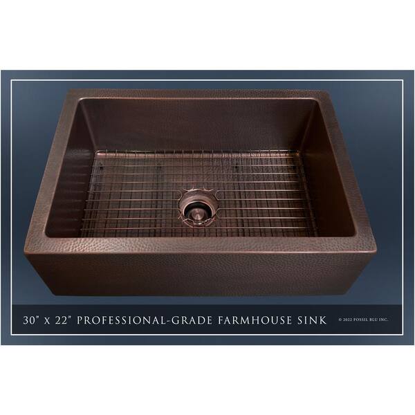 Luxury Dark Patina 12-Gauge Copper 30 in. Single Bowl Farmhouse Apron Kitchen Sink with Accs and Flat Front