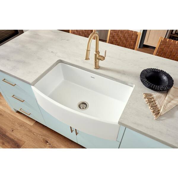 Fiamma White Fireclay 33 in. Single Bowl Farmhouse Apron Kitchen Sink
