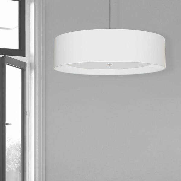 Helena 4-Light Polished Chrome Pendant with White Fabric Shade