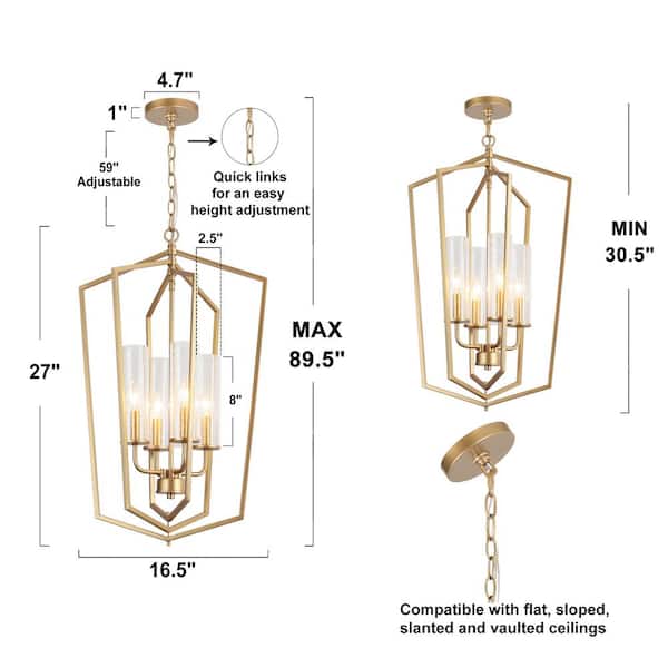 4-Light Gold Modern Cage Chandelier, Seeded Glass Island Pendant Light, DIY Linear Dining Room Pendant Hanging Light