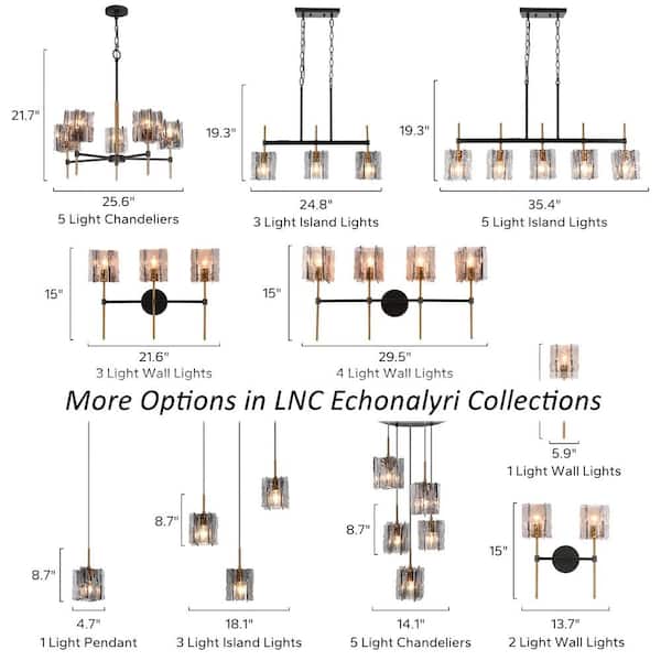 Echonalyri Modern Island 3-Light Glam Matte Black and Plating Brass Chandelier with Geometric Textured Glass Shades