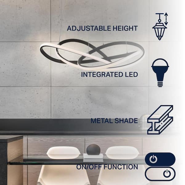 Alexia 25 in. Black Abstract Integrated LED Metal Adjustable Pendant