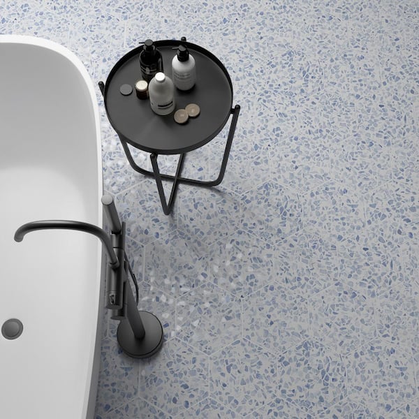 Fusion Hex Blue Terrazzo 9.13 in. x 10.51 in. Matte Porcelain Floor and Wall Tile (8.07 sq.ft. / Case)