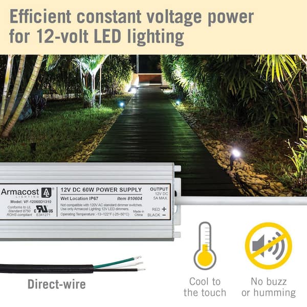 60-Watt Standard Wet Location LED Driver 12-Volt DC Transformer