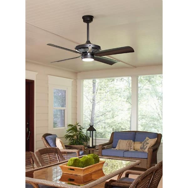 Pickett 52 in. Integrated LED Indoor/Outdoor Black with Satin Brass Accents Ceiling Fan