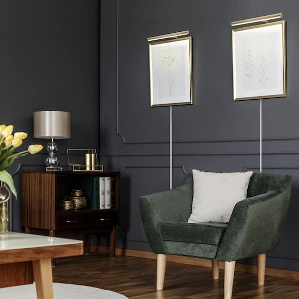 14 in. LED Picture Light, 200 Lumens, 3000K Warm White, Antique Brass Finish, On/Off Switch