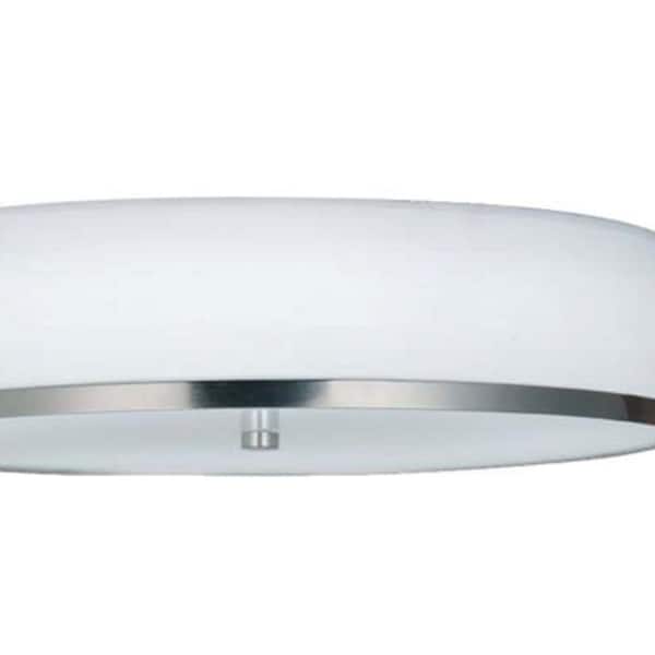 15 in. Brushed Nickel, White Linen Fabric LED Semi-Flush Mount