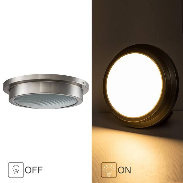 14 in. 1-Light Brushed Nickel Dimmable 30-Watt LED Flush Mount Ceiling Light with Glass Shade