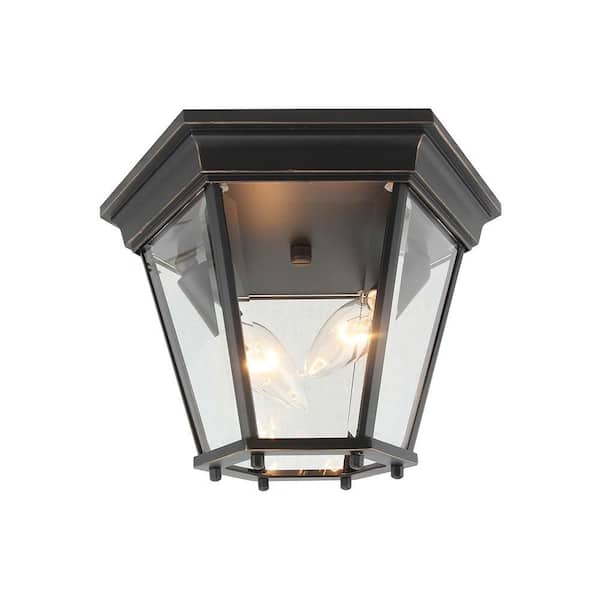 Ritchel 2-Lights Black Outdoor Flush Mount Light with clear beveled glass