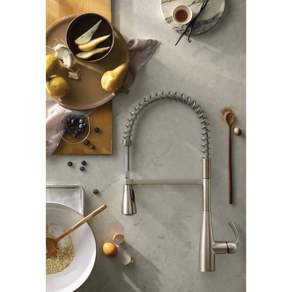 Essie Single-Handle Pre-Rinse Spring Pulldown Sprayer Kitchen Faucet with Power Clean in Chrome