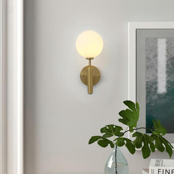 Modern 1-Light Gold Globe Armed Sconce Wall Sconce with Glass Shade