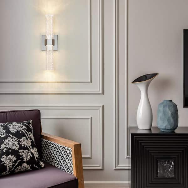 15.7 in. 1-Light Chrome Dimmable Sconce Wall Lighting with Crystal Bubble Glass Shade