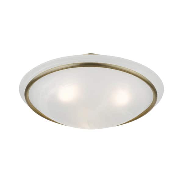Newburgh 16 in. 3-Light Antique Brass Semi-Flush Mount with White Alabaster Glass