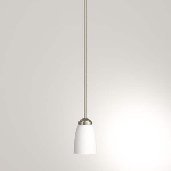 1-Light Brushed Nickel Mini Pendant with Frosted Glass Shade