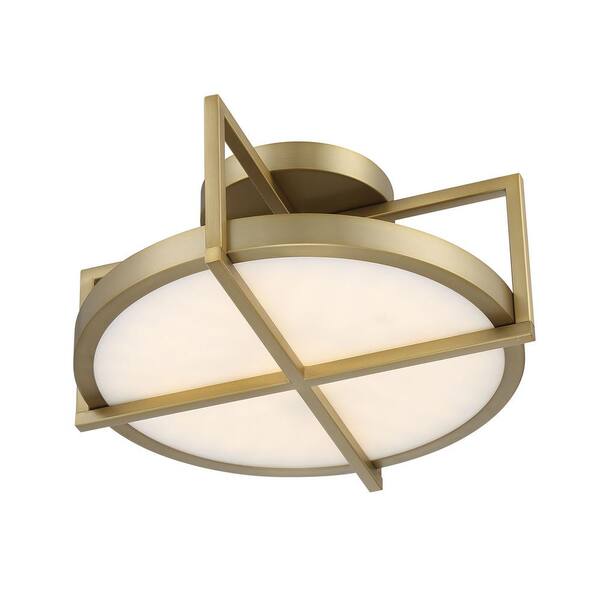Boada 14 in. 1-Light Soft Brass LED Semi-Flush Mount with White Faux Alabaster Diffuser