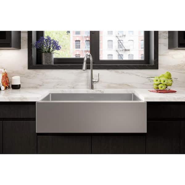 Crosstown 16-Gauge Stainless Steel 35-7/8 in. Single Bowl Tall Farmhouse Apron Kitchen Sink Kit