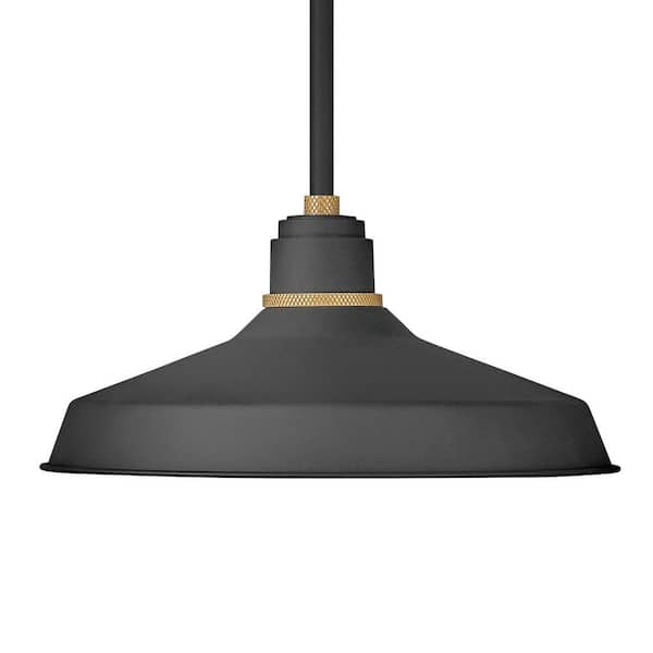 Foundry 1-Light Textured Black Outdoor Barn Pendant Light