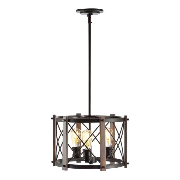 Ferme 16 in. 3-Light Oil Rubbed Bronze/Brown Adjustable Iron Rustic Farmhouse LED Pendant