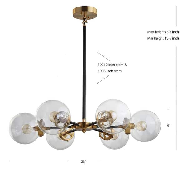 Caleb 6-Light Black and Brass Cluster Pendant Light with Clear Glass Shades