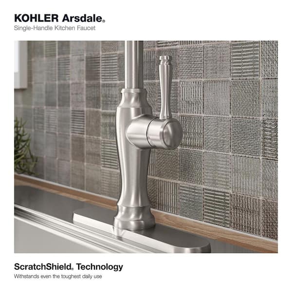 Arsdale Single-Handle Standard Kitchen Faucet with Swing Spout and Sidespray in Vibrant Stainless