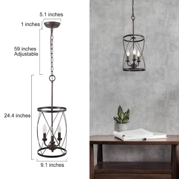 Farmhouse Chandelier Bronze Industrial 3-Light Drum Cage Candlestick Dining Room High Ceiling Pendant Chandelier