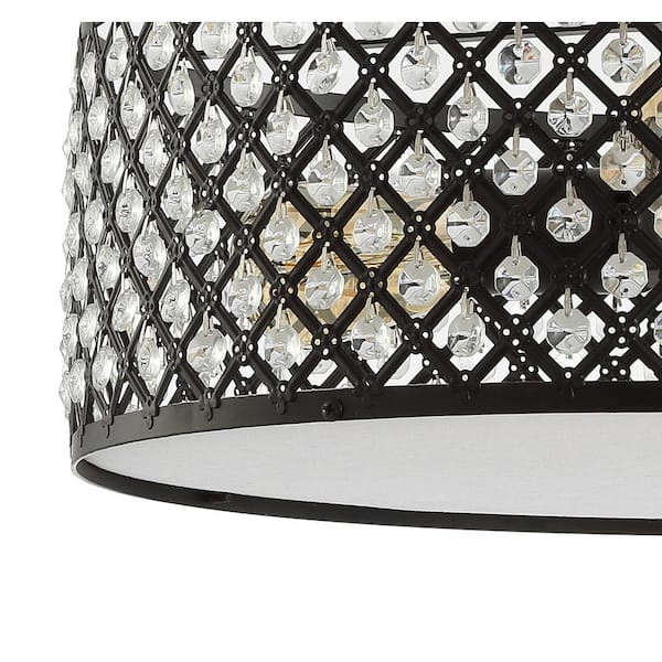 Elise 17 in. 3-Light Crystal/Metal Drum Semi-Flush Mount, Black