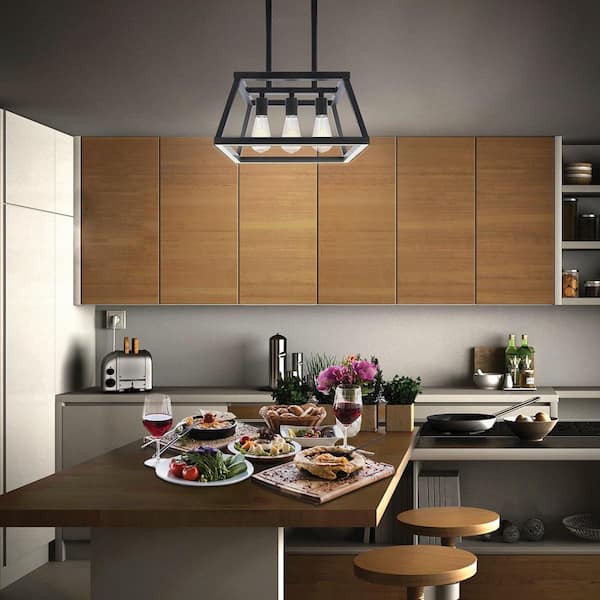 Katalyst 60-Watt 3-Light Matte Black Modern Adjustable CCT and 3-Light Modes Integrated LED Chandelier Light