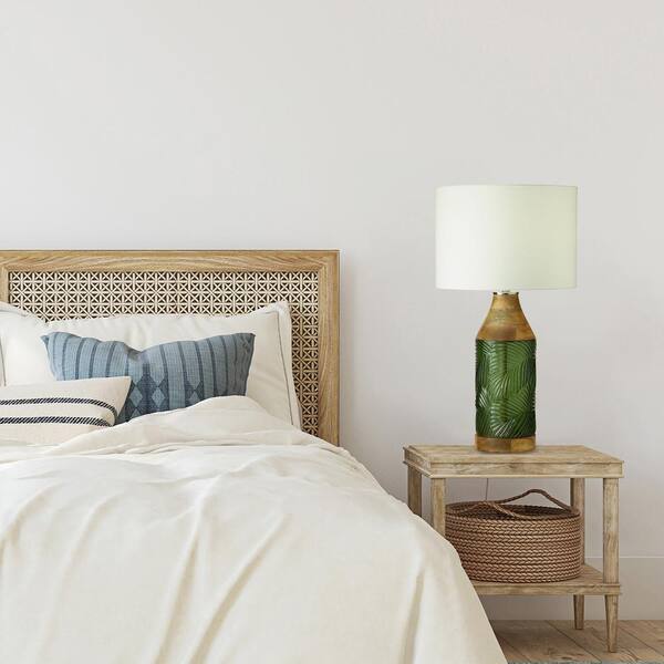 Zooey 26 in. Green Glass and Brown Wood Table Lamp