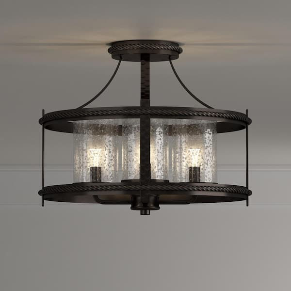 18 in. Palencia 4-Light Artisan Pardo Wash Interior Incandescent Ceiling Light Semi Flush Mount